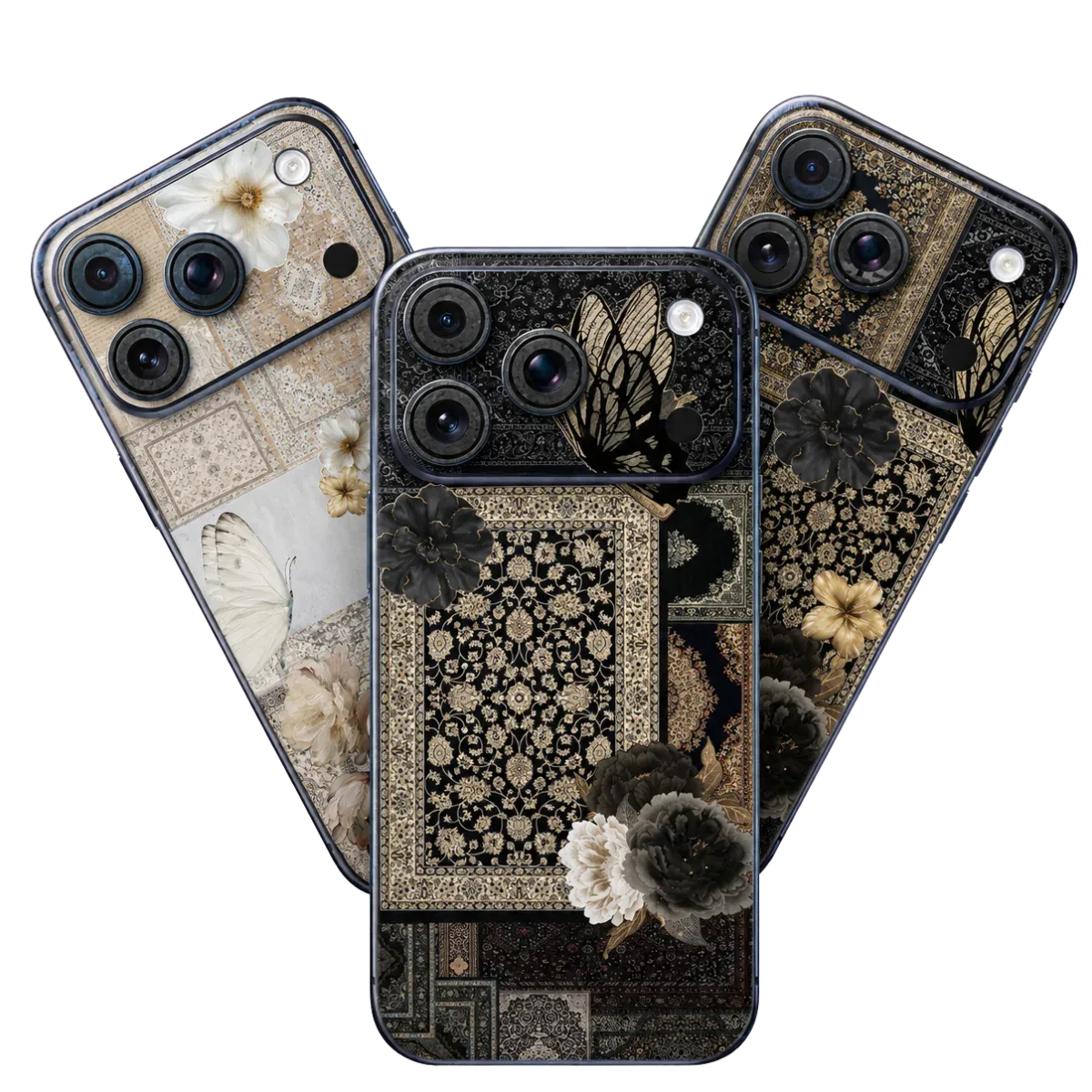 Luxury Carpet Design Phone Cases with Floral & Butterfly Motifs